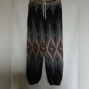 Grefer Black Peacock Patterned Harem Pants.